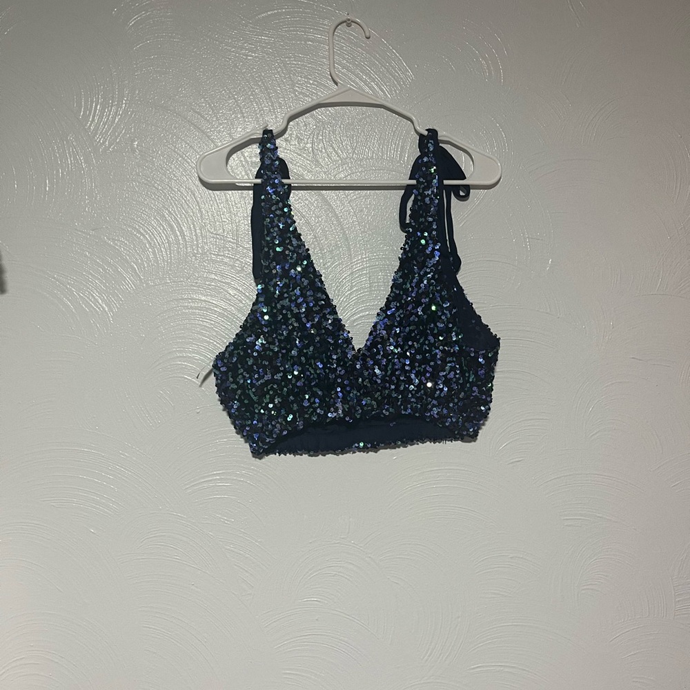 Intimately Free People Big Night Sequin Crop Top Bralette V-Neck Tie Strap XS - Picture 7 of 8